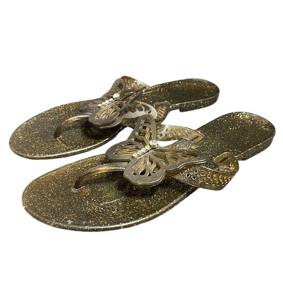 Coach Pasarella womens size 10 Glitter Butterfly black flip flops Sandals‎ - Picture 1 of 5